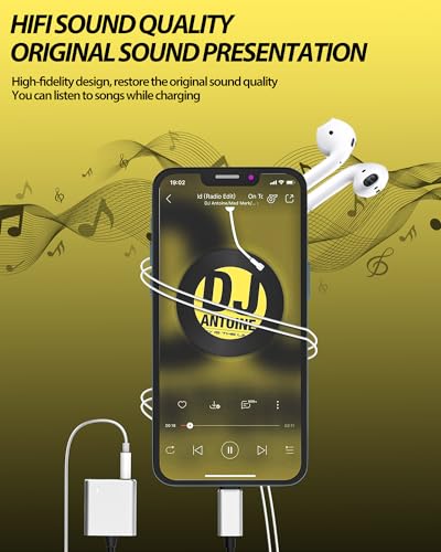 for Iphone Aux Adapter for 14 13 Pro Max Lightning to 3.5mm Headphone Jack for Apple(2in1)Audio Charger Splitter Connection Charging Connector Accessories Headset Stereo Earbuds Lighting Plug for iPad