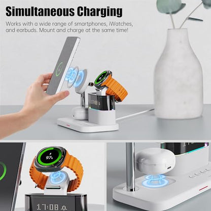 Magnetic Charger for Samsung, 5 in 1 Wireless Charging Station for Samsung Galaxy S25 Ultra/S24/S23/S22, Galaxy Watch 8/7/6/4/5, Galaxy Buds/Pro, Upgraded Version - color: White-Upgraded Version