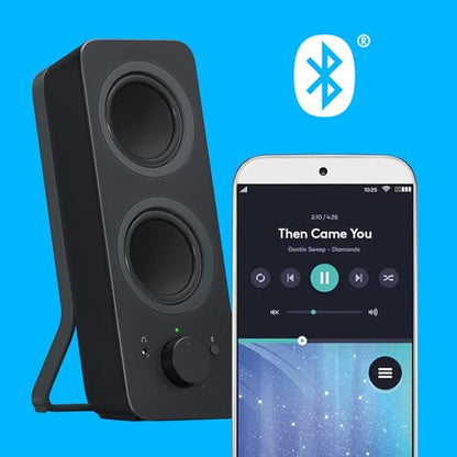 Logitech Z207 2.0 Stereo Computer Speakers with Bluetooth - size: 9.5"x3.5"x4.9"