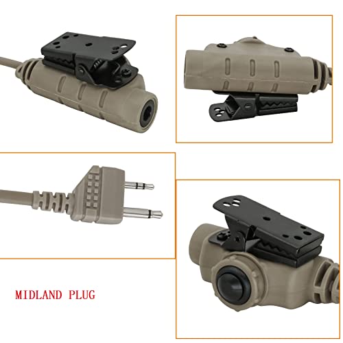 HEARFALCOM Tactical Headset Adapter U94 V2 PTT for Midland Plug Walkie Talkie for Airsoft Hunting Sports (Sandy) - color: sandy