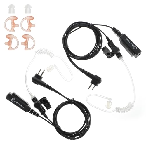 Earpiece for Motorola Walkie Talkie and Radio with PTT/Mic, Compatible for CP200D CP100D R2 CP200 CP185 BPR40 CLS1410 CLS1110 RMU2040 RMU2080D, 2 Pin Acoustic Tube Surveillance Headset (2-Pack)