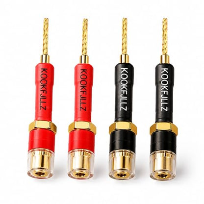 4mm Banana Plugs Speaker Wire Adapters 4 Pack - Pin to Female Banana Jack Gold Plated Connectors for Speaker Amplifier