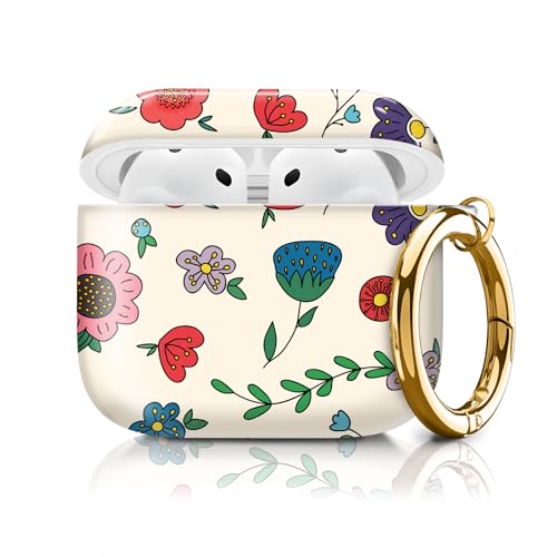 Compatible with AirPods 4th Generation Case 2024, Shockproof Cover with Golden Buckle for Women & Girls, Protective Anti-Drop Design(Cute Cartoon Flower) - color: Cute Cartoon Flower