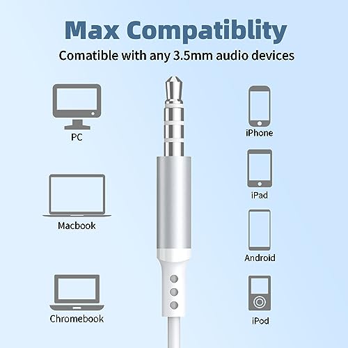 BENEWY Wired Earbuds 3.5mm Magnetic Earphones with Microphone Headphones | Noise lsolating, Clear Stereo, Ergonomic Design for iPhone, iPad,Smartphone, MP3 Players, Laptops and Other Audio Devices - color: White