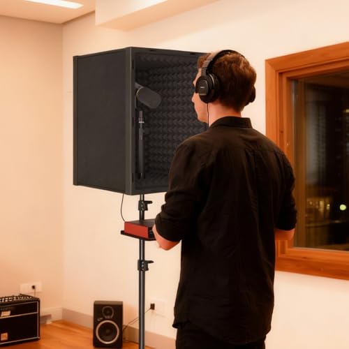 TONOR Microphone Isolation Shield, Professional Mic Shield for Studio with Tripod Stand, Adjustable Height Max 53.1 inch, Sound Proof Box for Singing, Recording Studio Equipment