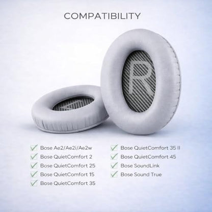Replacement Ear Pads for Bose QC35 and QC35 II | Soft Protein Leather Ear Cushions with Noise Isolation, Memory Foam, Extra Durability - color: Silver