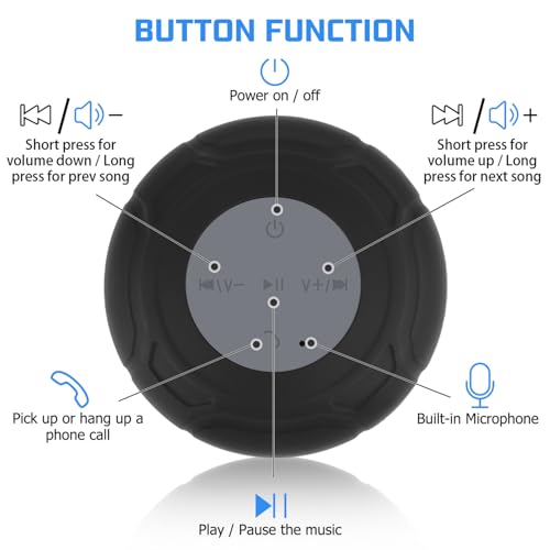 Bluetooth Shower Speaker Waterproof Wireless Mini Small Cute Portable Water Resistant Bathroom Speaker Suction Cup, Handsfree Speakerphone with Built-in Mic,4hrs of Playtime - Black - color: Black