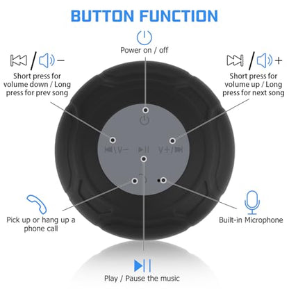 Bluetooth Shower Speaker Waterproof Wireless Mini Small Cute Portable Water Resistant Bathroom Speaker Suction Cup, Handsfree Speakerphone with Built-in Mic,4hrs of Playtime - Black - color: Black
