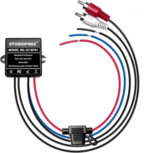 STUDIOFINIX Marine Bluetooth Receiver - IP67 Waterproof BT 5.3 Remote Wireless Connectivity, Stero Male RCA Output for Vehicle of Boat,UTV,ATV, Golf Carts,Motorcycles, Speakers