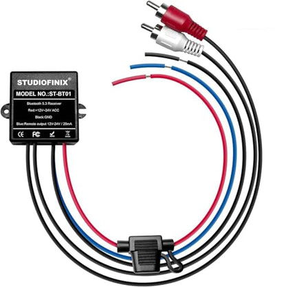 STUDIOFINIX Marine Bluetooth Receiver - IP67 Waterproof BT 5.3 Remote Wireless Connectivity, Stero Male RCA Output for Vehicle of Boat,UTV,ATV, Golf Carts,Motorcycles, Speakers