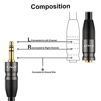 J&D AUX Audio Extension Cable, 3.5mm TRS Male to Female Stereo Adapter, Copper Shell, 6 Feet - size: 6 Feet (1 Pack)