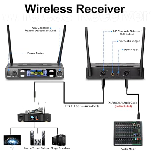Depusheng Wireless Microphone System, VHF Fixed Dual Frequency Wireless Set with 2 Handheld Dynamic Transmitter Wireless Mic Set for Singing, Karaoke, Church, DJ,200ft Range - size: X2