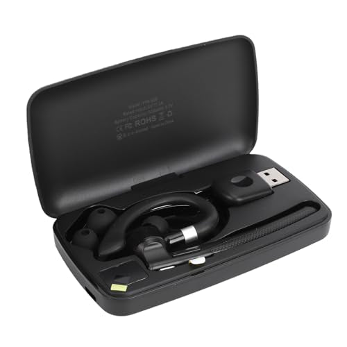 Yunseity Bluetooth Earpiece, V6.1 Wireless Single Ear Headset with Microphone, 500Mah Charging Case, Noise Canceling Handsfree Headset with Mute Buttons, 50 Hours Talk Time