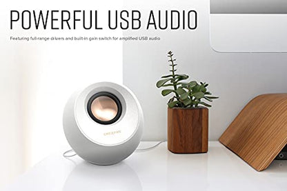 Creative Pebble V3, 2.0 USB-C Desktop Speakers, Bluetooth 5.0, White, USB-A | Bluetooth 5.0, USB-C, 2.0 Speaker, Clear Dialog, 8W RMS, USB-A Adapter, Desktop Speakers, Stereo, White - color: White