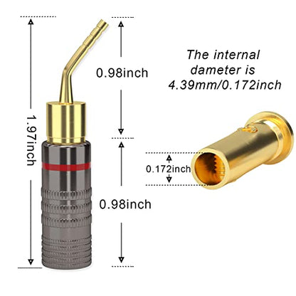 SKW Speaker Wire Connectors, Convertible Connectors Gold Plated Speaker Pin Plugs, 2 mm Pin Banana Screw Plug for Speaker Cable (4pcs) | 24K gold-plated plugs, convertible for binding posts and spring clips, no soldering required, for amplifier home theat
