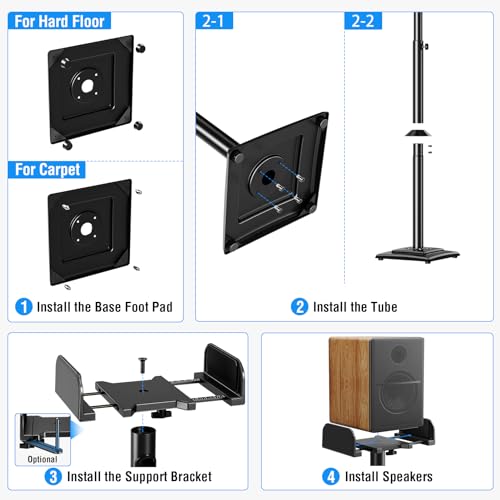 MOUNTUP Universal Speakers Stands Pair 34" to 43.3" Height Adjustable Holds Bookshelf Speakers Satellite Speakers Up to 11LBS Cable Concealing 1 Pair Spring-Loaded Plate Extends to 10" MU9138 Black - size: 34-43" Height