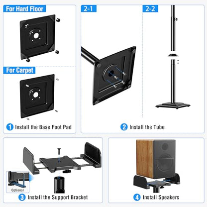 MOUNTUP Universal Speakers Stands Pair 34" to 43.3" Height Adjustable Holds Bookshelf Speakers Satellite Speakers Up to 11LBS Cable Concealing 1 Pair Spring-Loaded Plate Extends to 10" MU9138 Black - size: 34-43" Height
