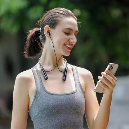 Kinobo Neckband Bluetooth Headphones，6.0 Bluetooth 120 Hours Playtime，IPX7 Sports Waterproof Earbuds with Microphone Noise Cancelling with TF Card Slot ，HiFi Stereo (Black) - color: Black