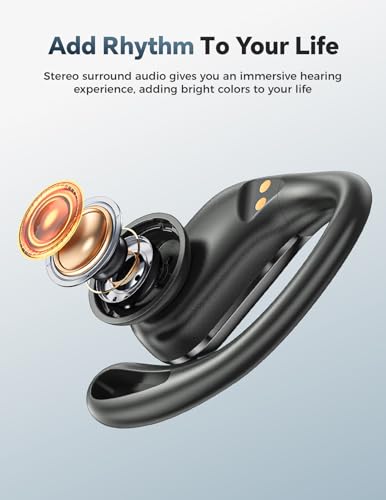 Wireless Earbuds 40H Bluetooth 5.3 Sport Headphones with Earhooks,Black | Sweatproof & Waterproof,In-ear Buds Feature Easy Button & Deep Bass, Stereo Sound Device for Gym Running Workout - color: Black