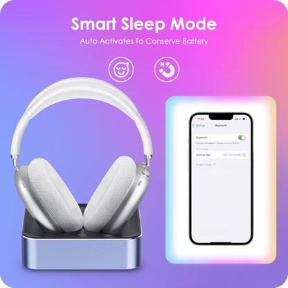 Headphone Charging Station for AirPods Max 1 & 2 - Magnetic Charger Dock with Lightning & USB-C Connectors, LED Indicator, Easy Drop-in Charging (Purple) - color: Purple