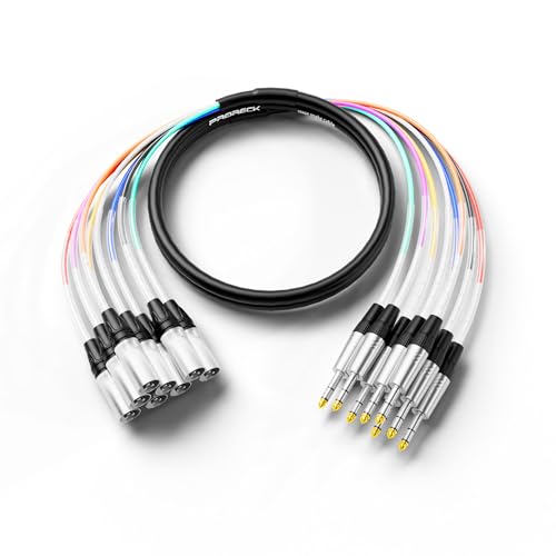 PRORECK 3m(10피트) 스네이크 케이블, 8채널 차폐 오디오 케이블 0.6cm(1/4인치) TRS to XLR 수, 전문 무대, 스튜디오 및 라이브를 위한 컬러 마크 커넥터 포함(PR-TRS/XLR-8 x 10M) - style: 8채널 3m(10피트)