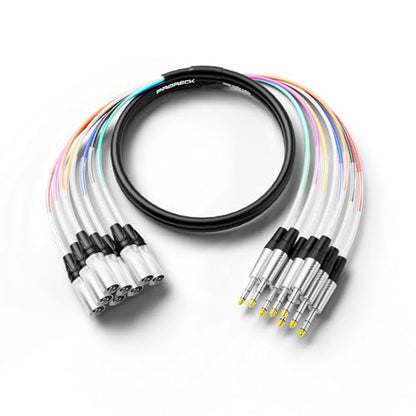 PRORECK 3m(10피트) 스네이크 케이블, 8채널 차폐 오디오 케이블 0.6cm(1/4인치) TRS to XLR 수, 전문 무대, 스튜디오 및 라이브를 위한 컬러 마크 커넥터 포함(PR-TRS/XLR-8 x 10M) - style: 8채널 3m(10피트)