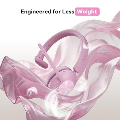 Bluetooth Headset, Wireless Headset with Mic for Work, Bluetooth 5.3, Wireless Headphones with AI Noise Cancelling Microphone (Clear Calls & Mic Mute), USB Dongle, for Computer/PC(Pink) - color: Pink
