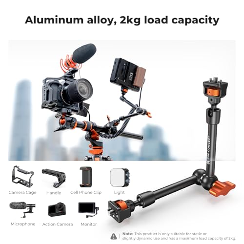 K&F CONCEPT 11" Magic Arm with ARRI 1/4" Screw 360° Ball Heads | Articulating Friction Camera Arm Mount for Monitor, LED Light, Webcam, Microphone, Camera Cage, MS33 - size: 11 Inch
