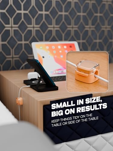 6-Pack Magnetic Cord Holder, Cord Holder with Strong Magnetic Lid, Holds Cables Firmly, 7 mm Charger Holder & HDMI Cord Organizer Clips, Strong Adhesive Pad (Orange)