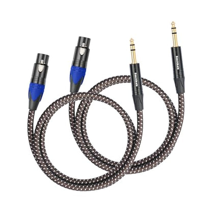 Smithok 2Pack 1/4" to XLR Cable，Balanced 1/4" TRS to 3pin XLR Female -6.6ft | Heavy Duty Nylon Braided,Gold Plated Plug, Quarter Inch 6.35mm to XLR Microphone Patch Cable, for Speaker,Mixer - size: 2 Pack 6.6 ft