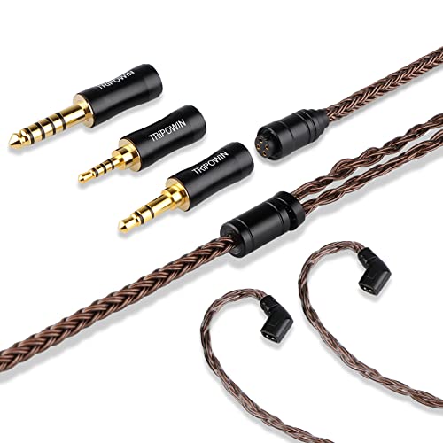 Linsoul Tripowin Amber 32AWG OFC HiFi IEM Cable with Interchangeable 2.5mm/3.5mm/4.4mm Plug, PVC Sleeve Replacement Cable for Audiophile (Recessed 2pin) - size: Recessed 2-Pin