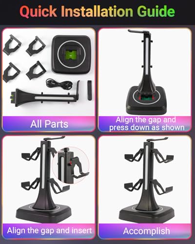 Controller Headset Stand for PS5, Xbox, Switch | 10 RGB light modes,Universal compatibility,360° rotatable headphone holder,Stable,Scratch protection,Easy assemble,Gamer gift