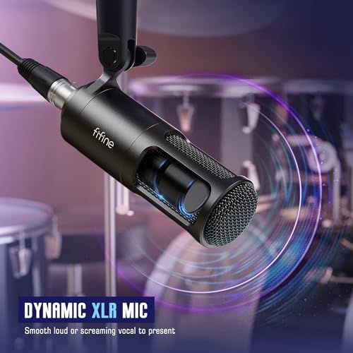 FIFINE Audio Equipment Bundle for Gaming Podcast, Streaming RGB Mixer Set with XLR Dynamic Vocal Microphone, Voice Recording Kit Set with Volume Fader, Individual Control, Mute, Monitoring-KS3