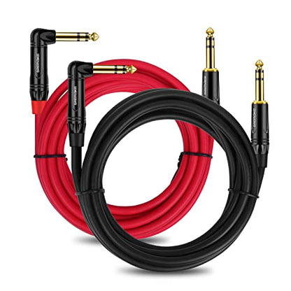 Guitar Cable Cord 10FT, 2 Pack TRS 1/4 Straight to Right Angle Professional Instrument Guitar Amp Cable, TRS 6.35mm Male to Male Balanced Audio Cable for Pro Audio Effects Pedal Quarter Inch