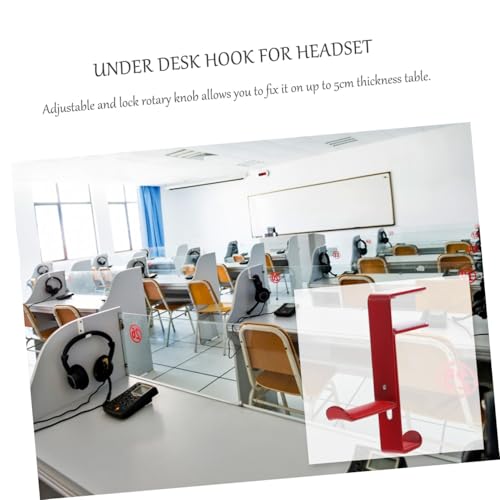 Adjustable Headphone Rack for Desk – Metal Clamp Hook Punch-Free Design Suitable for Home Office Use Compatible Headsets and Controllers - color: Red