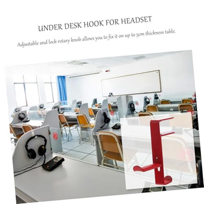 Adjustable Headphone Rack for Desk – Metal Clamp Hook Punch-Free Design Suitable for Home Office Use Compatible Headsets and Controllers - color: Red