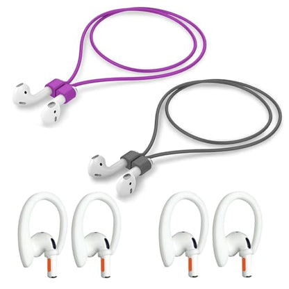 Magnetic Anti-Lost Straps Compatible with AirPods 1st to 4th Generation and AirPods Pro 1st to 4th Generation, with 2 Additional Pairs of Ear Hooks (Grey Purple) - color: Grey Purple