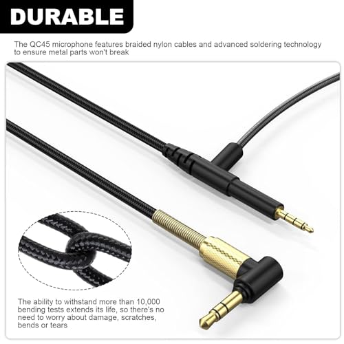 QC45 Boom Mic for Bose QuietComfort QC25 QC35 QC35II QC45 NC700 Headphone | 3.5mm to 2.5mm Audio Cable, Mute Switch, Volume Control, Boom Microphone, L-Shaped Plug, Nylon Braided Cord, 6ft