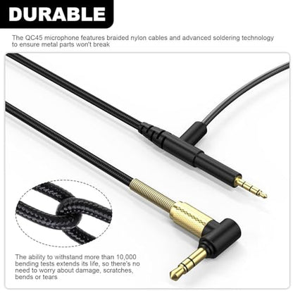 QC45 Boom Mic for Bose QuietComfort QC25 QC35 QC35II QC45 NC700 Headphone | 3.5mm to 2.5mm Audio Cable, Mute Switch, Volume Control, Boom Microphone, L-Shaped Plug, Nylon Braided Cord, 6ft