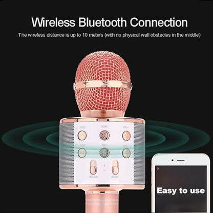 Wireless Bluetooth Karaoke Microphone Portable Handheld Mic Speaker 3-in-1 for All Smartphones Gifts
