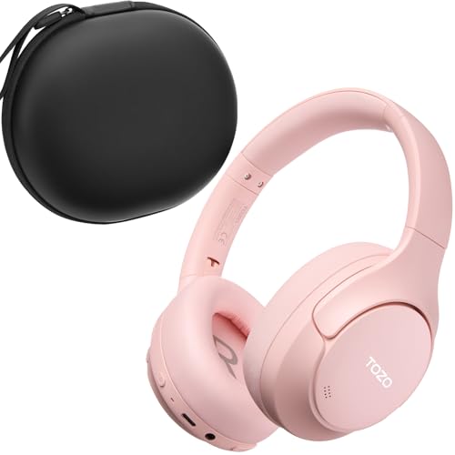 TOZO HT3 Hybrid Noise Cancelling Wireless Headphones, 90H Over Ear Headset | Hi Res Audio, AI Voice Assistant, Dual Device Connection, 32 Custom EQs, Built In 5 Mics, ANC, Foldable with Case - color: Pink