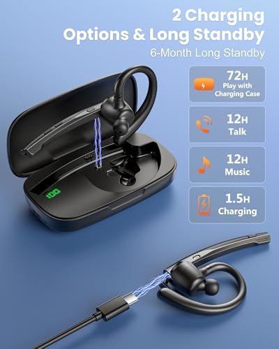 New Bee Bluetooth Headset V5.1 72H Talk Time Dual Mic with Mute Button for Business, Wireless Hand-Free Bluetooth Earpiece with 500mAh Charging Case for Cell Phone Calls Trucker Driver Laptop - color: Matte black, style: M54