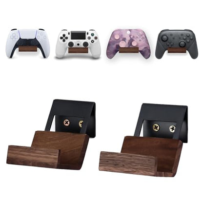 NIRVASH Walnut Controller Wall Mount, Wood Game Controller Holder Stand & Headphone Hanger, Controller & Headset Stand Compatible with Xbox, PS5, Remote (2 Pack Black) - color: Black (2 Pack)