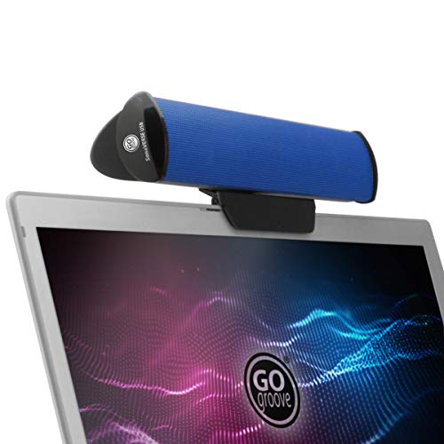 GOgroove SonaVERSE USB Speakers for Laptop Computer - USB Powered Mini Sound Bar with Clip-On Portable External Speaker Design for Monitor, One Cable for Digital Audio Input and Power (Blue) - color: Blue