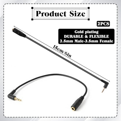 2 Pcs 2.5mm Male to 3.5mm Female Adapter Gold Plated 2.5mm Male to 3.5mm Female Stereo Audio Jack Adapter Cable 90 Degree Right Angle Connector 6 inch Cord for Radios, Headphones, Recorder, Camera