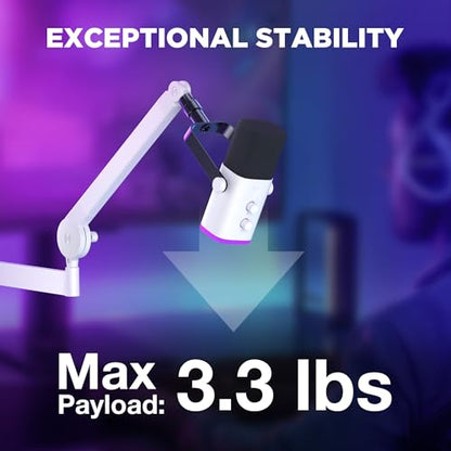 InnoGear Mic Arm Low Profile Microphone Boom Arm Mic Stand 360° Flex, White | Vibration Resistant, 3.3 lbs Weight Capacity, Extendable up to 25.6", Multiple Adapters, for Desk Thickness Within 2.75" - color: White, style: Low-profile A