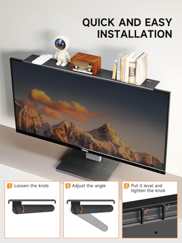 Bracwiser No Drill TV Top Shelf, 16.7 inch Wide Adjustable Monitor Top Mounting Bracket Platform Holds Soundbar, Speaker, AV Receiver, Media Box, Game Console, Router Shelves, 2 Packs (CS106XM-2)