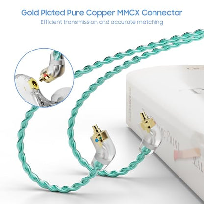 BASN SC100 Silver-Plated OFC IEM Cable, 150m MMCX Detachable Earphone Cable for Enhanced Audio - Engineered for BASN Bsinger, Bmaster Series - color: SC Green