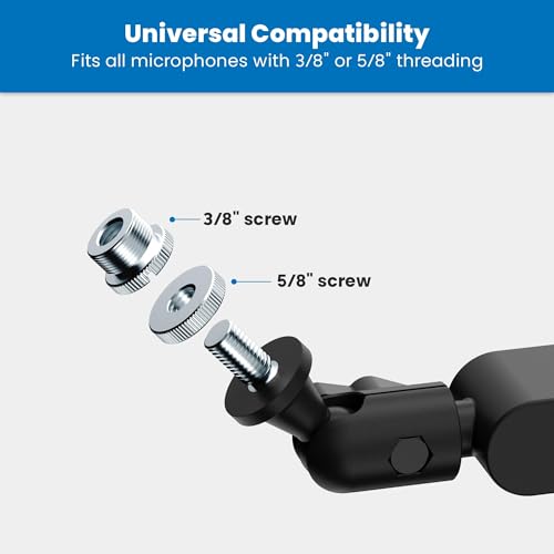 Mount-It! Mic Arm, Microphone Boom Arm, Adjustable Full Motion Mic Desk Mount, for Streaming, Gaming, Podcast, Recording, 3/8" and 5/8" Compatible, Low Profile Design, Height up to 27.8", Black