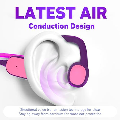 Mehomeli Kids Headphones, Bluetooth 5.2 Air Conduction Open Ear Headphones | 85dB Volume Limiting, Stereo Sound with Mic, IPX5 Waterproof, 20H Playtime, Perfect for School and Outdoor Activities-Purple - color: Purple